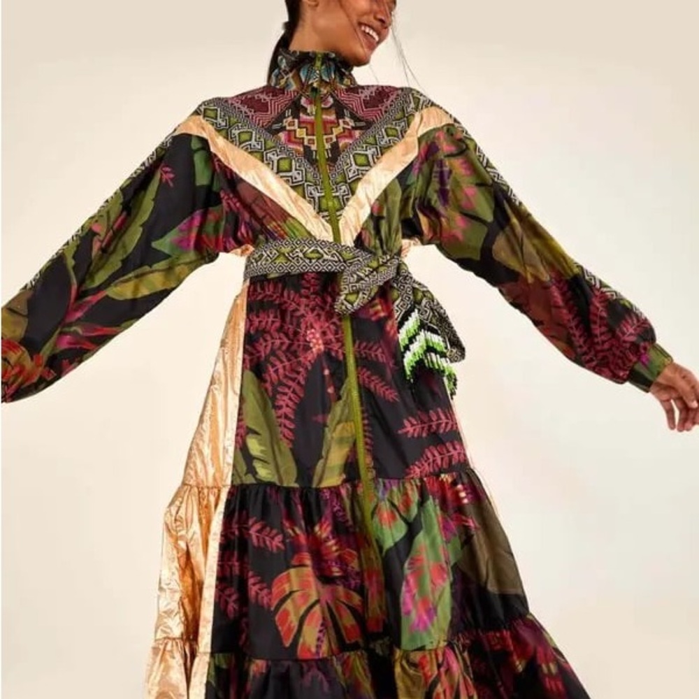 Farm Rio Tropical Forest Metallic Patterned Dress/Jacket